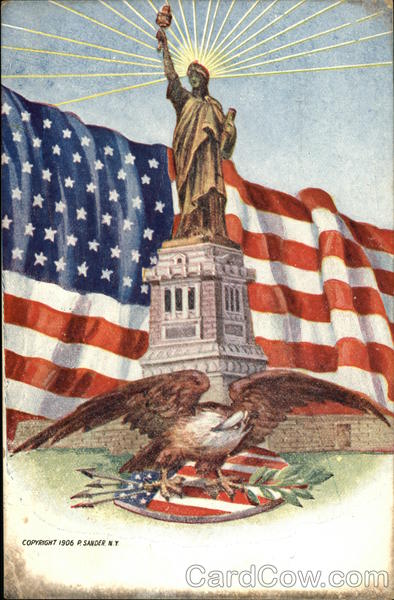 Statue of Liberty, American Flag and Bald Eagle